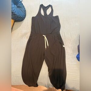 Vuori Black Sleeveless Jumpsuit with White Drawstring